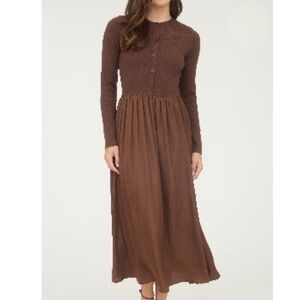 August sky Chocolate Brown Long Sleeve Dress